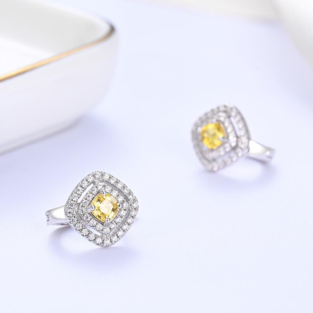 925 sterling silver clasp earrings cushion 4.0mm natural yellow sapphire Classic design fine jewelry for women's valentines gift