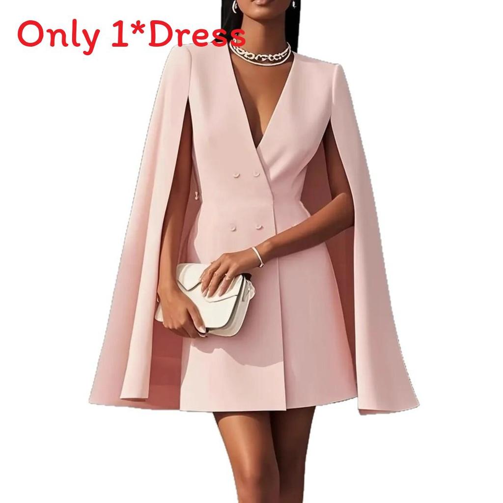 Elegant Polyester Spliced Short Dress With Vneck For Office Wear