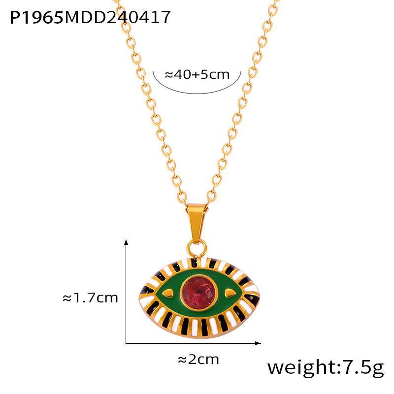 Bohemian Devil's Eye Pendant Necklace in Enamel & Titanium Steel with Rhinestones for Women
