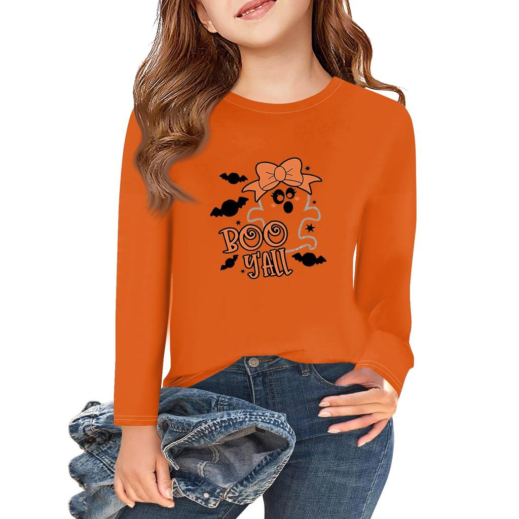 Girls Long Sleeve Halloween Day T Shirts Kids Fall Tops Crewneck Basic Tees 2-11Y