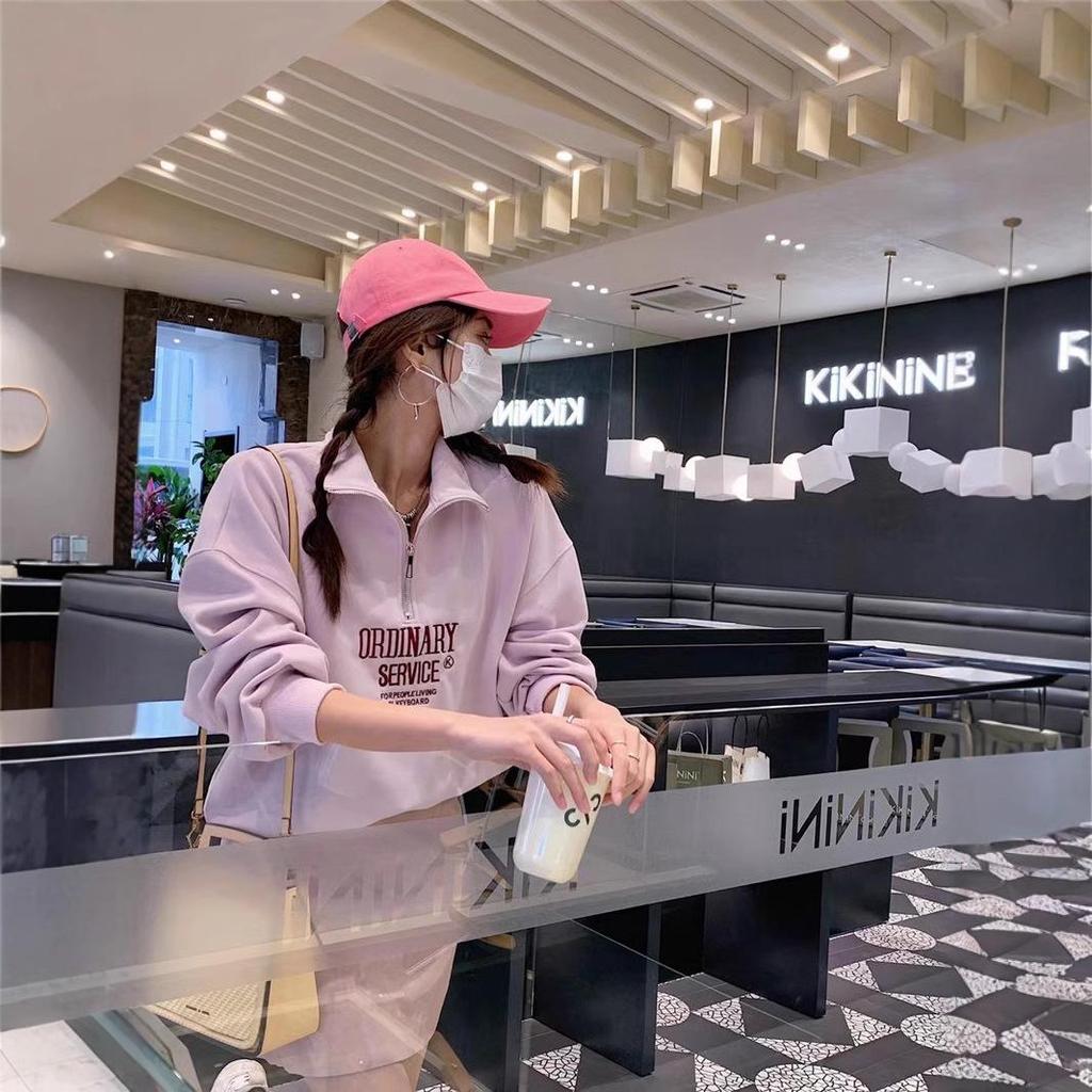 Korean-Style Embroidered Half-Zip Pullover: Women's Spring & Autumn Stand-Up Collar Sweatshirt