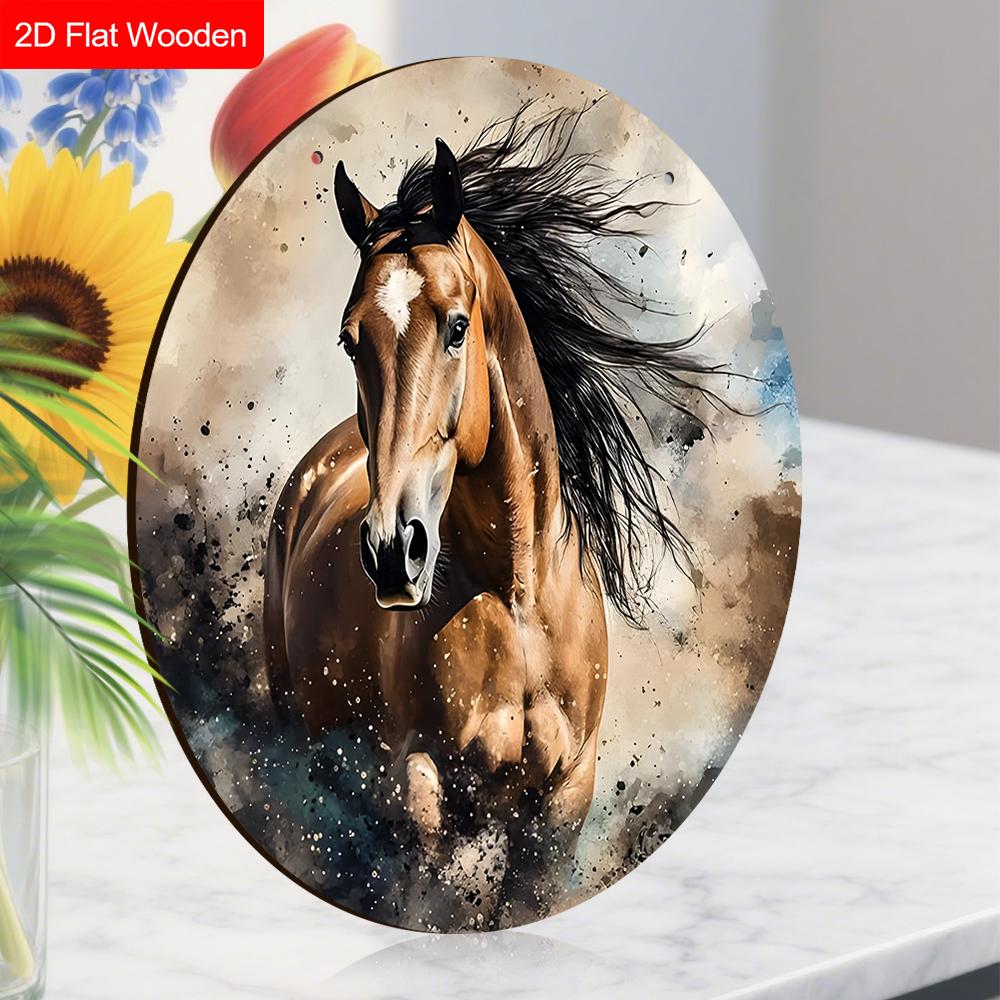 Unique Wooden Sign with Horse Pattern - Charming Round Sign for Front Door, Wall Hanging Decor - Ideal Gift for Friend & Family
