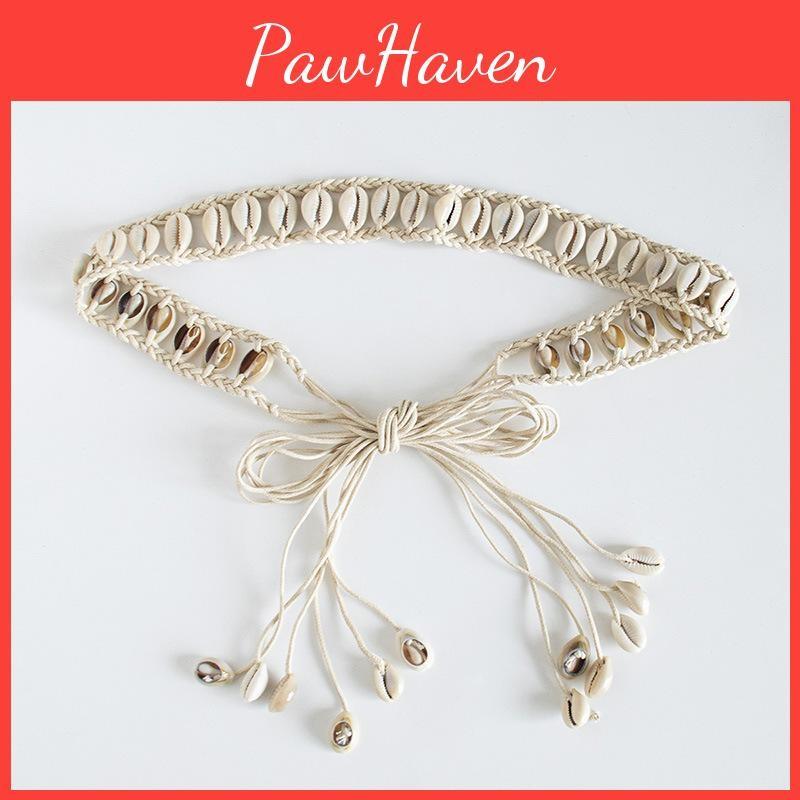 Boho Material Natural Waist Belt With Shell Details For Fashion Women