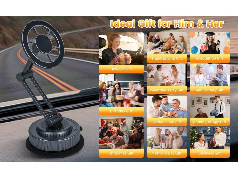 Magnetic Car Phone Holder with Strong Suction and 360° Adjustable Arm for Dashboard & Windshield