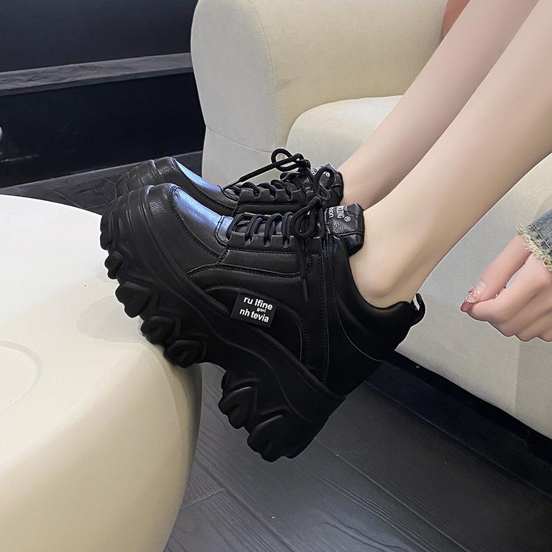 Platform Heel Heightening Shoes for Ladies Spring and Autumn Fashion Lace-up Sports Casual Shoes