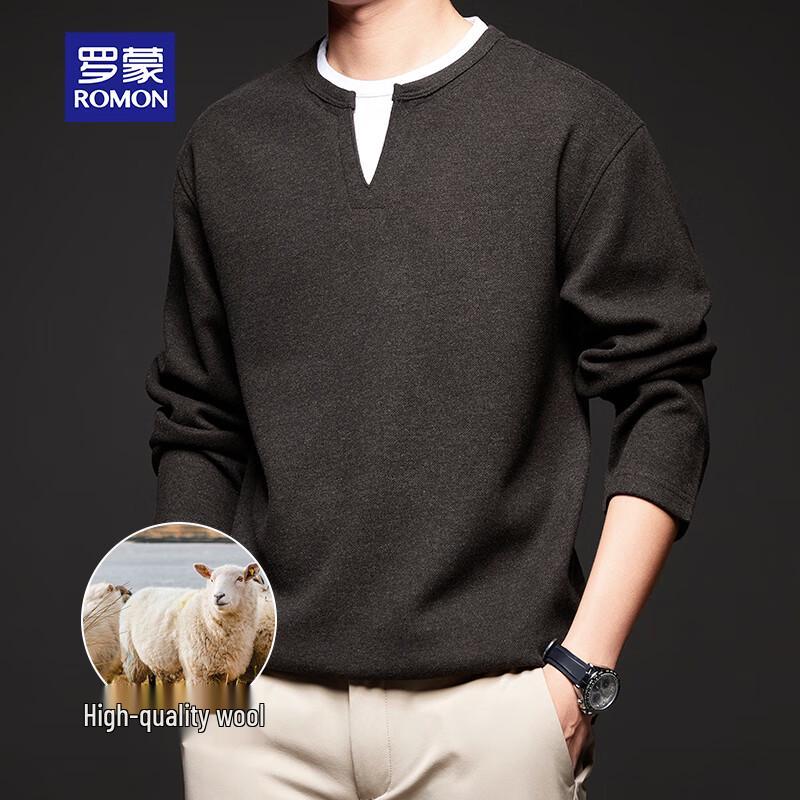 

ROMON Men s Faux Two-Piece Lamb Wool Knit Sweatshirt 2XL