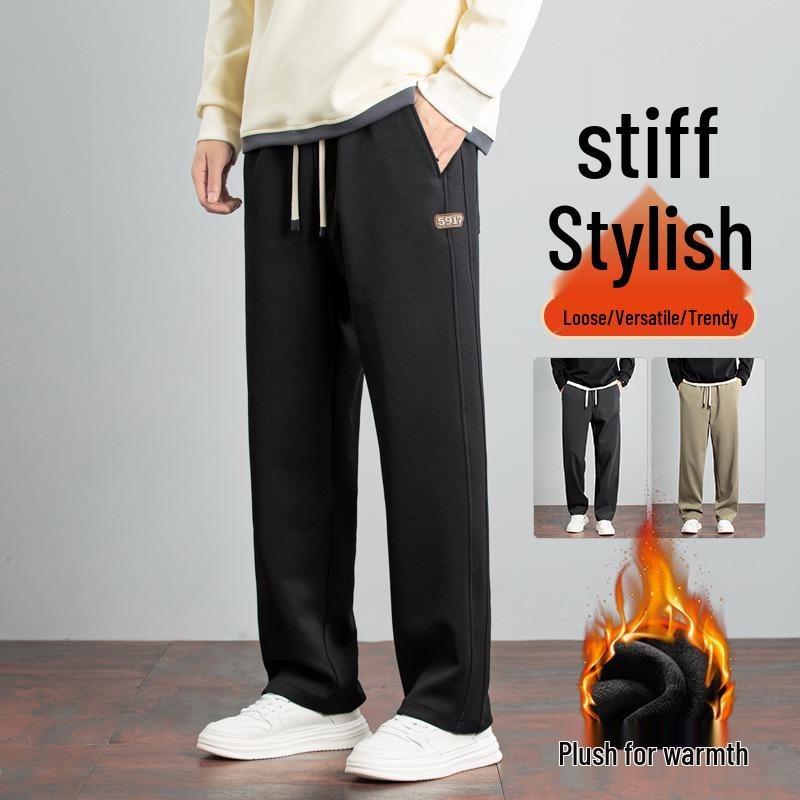 

Men s Waffle Sweatpants - Autumn/Winter Loose Fit Fleece Pants, Wide-Leg, Straight-Cut, High-End Trendy Casual Sportswear. 4XL