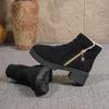 Fashion Winter New Square Heel Cotton Boots Fashion Round Toe Suede Side Zipper Platform Anti-Slip Wear-Resistant Booties