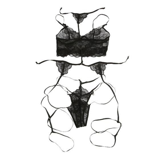 Dámské sexy krajkové spojování spodního prádla šaty s řemínkem na stehnech body set nočního prádla