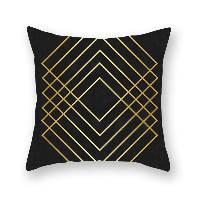 Decorative Throw Pillows Case Polyester Black Gold Geoetric Wave Cushion Cover For Sofa Home Car Bedroom 45X45Cm