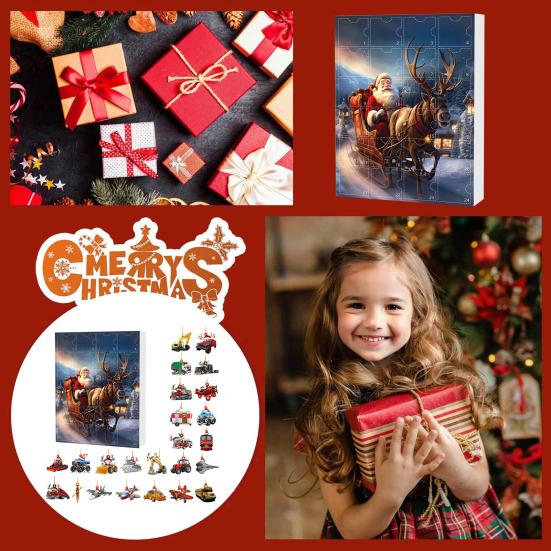 2025 Transportation Advent Calendar 24 Days Christmas Countdown with Collectible Train Plane Pendants Holiday Gifts for Toddler Boys Kids