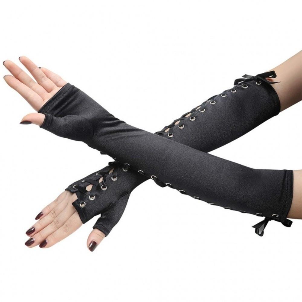 Elastic Ribbon Gloves Long Women Gloves Fashion Half Finger Gloves Nightclub