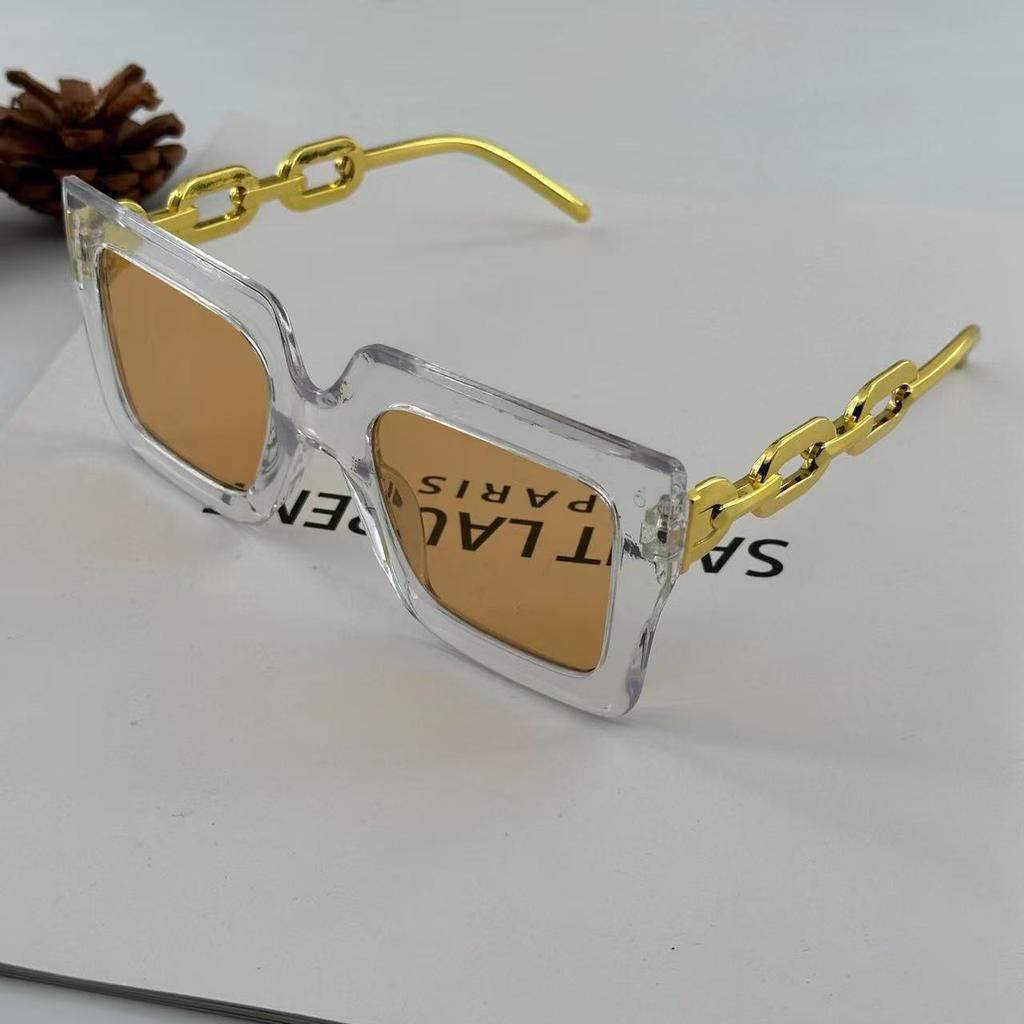 Square Frame Sunglasses with Chain Link Temples Lightweight UV Protection Fashion Eyewear for Outdoor Activities