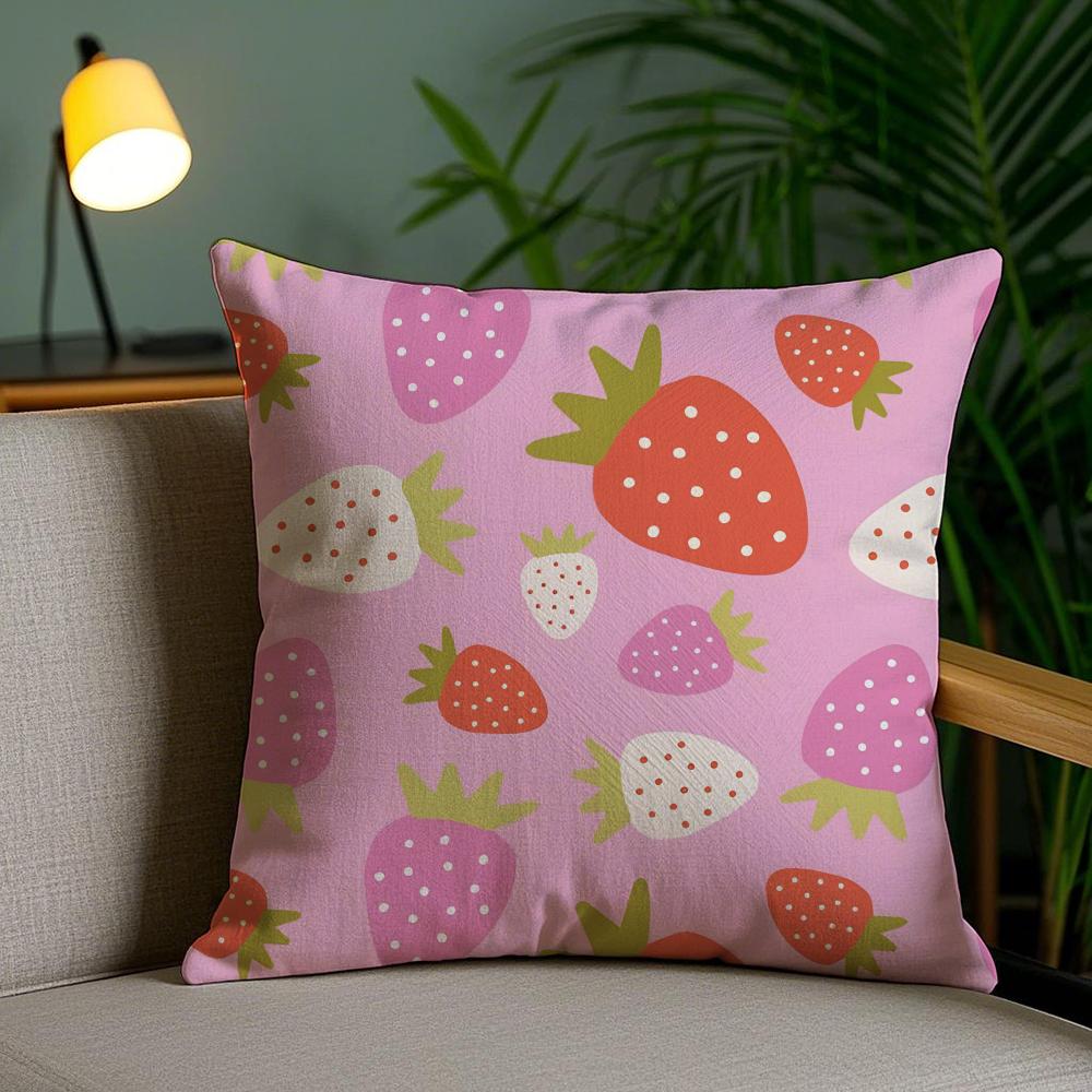 Cute Strawberry Cushion Cover Soft Short Plush Double-Sided Printing Home Decor Machine Washable Pillow Case Gift