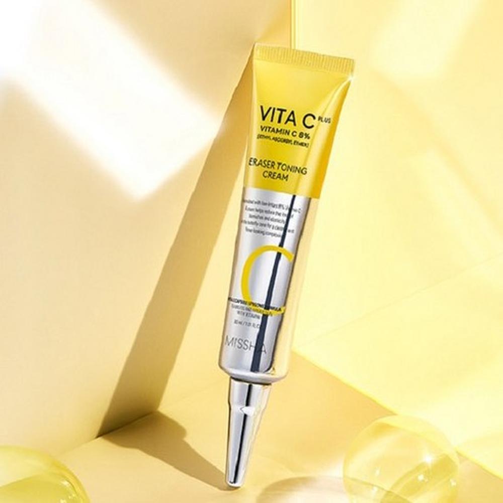 MISSHA Vita C Plus Eraser Toning Cream 30ml – Tone-Up Cream, Brightening Care, Skin Radiance Support, Korean