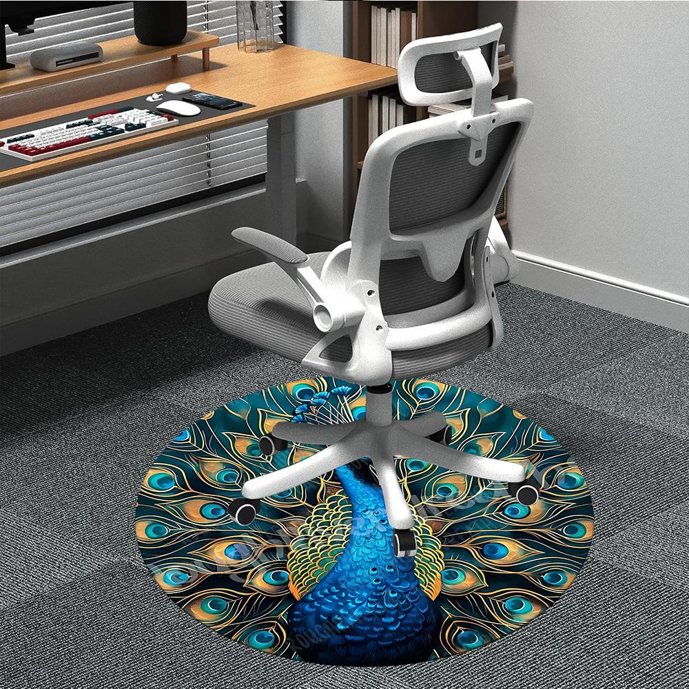 1pc Peacock Feather Office Round Area Rug, Under Office Chairs Bedroom Living Room Home Decor, Room Deco