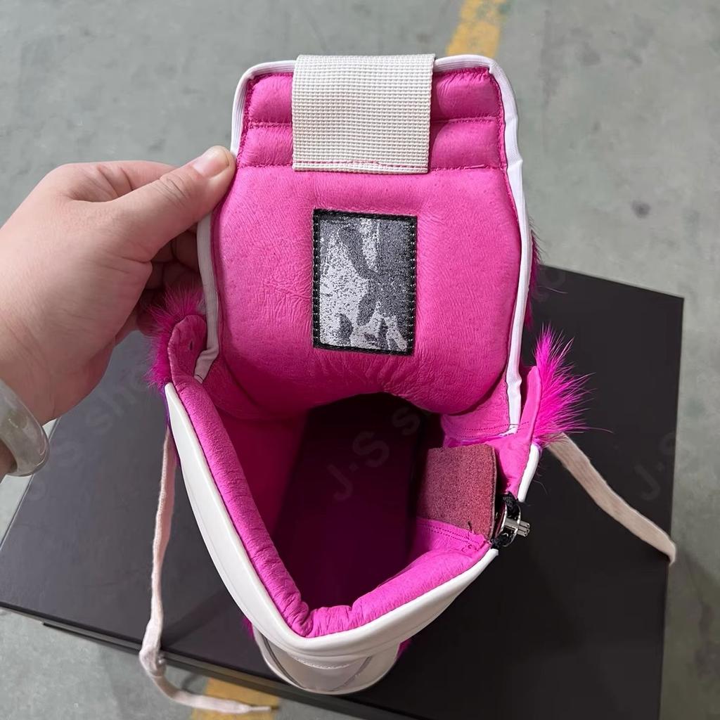 Ro Designer Boots Men Shoe Rose Pink Horse Hair Women High Top Shoes Sneaker Pink Horsehair White Leather Ankle Boot Sneakers