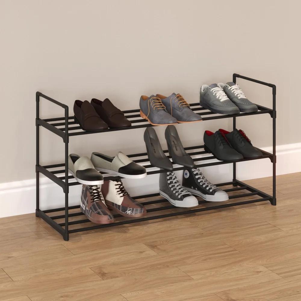 3-Tier Shoe Rack Space Saving Shoe Organizer Closet Entryway Bathroom Holds 15 Pairs Sneakers Heels Boots Durable Plastic Shelf