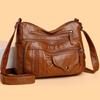 Fashion retro trend four seasons soft leather multi-compartment multi-pocket sewing line multi-layer single shoulder oblique span women's bag