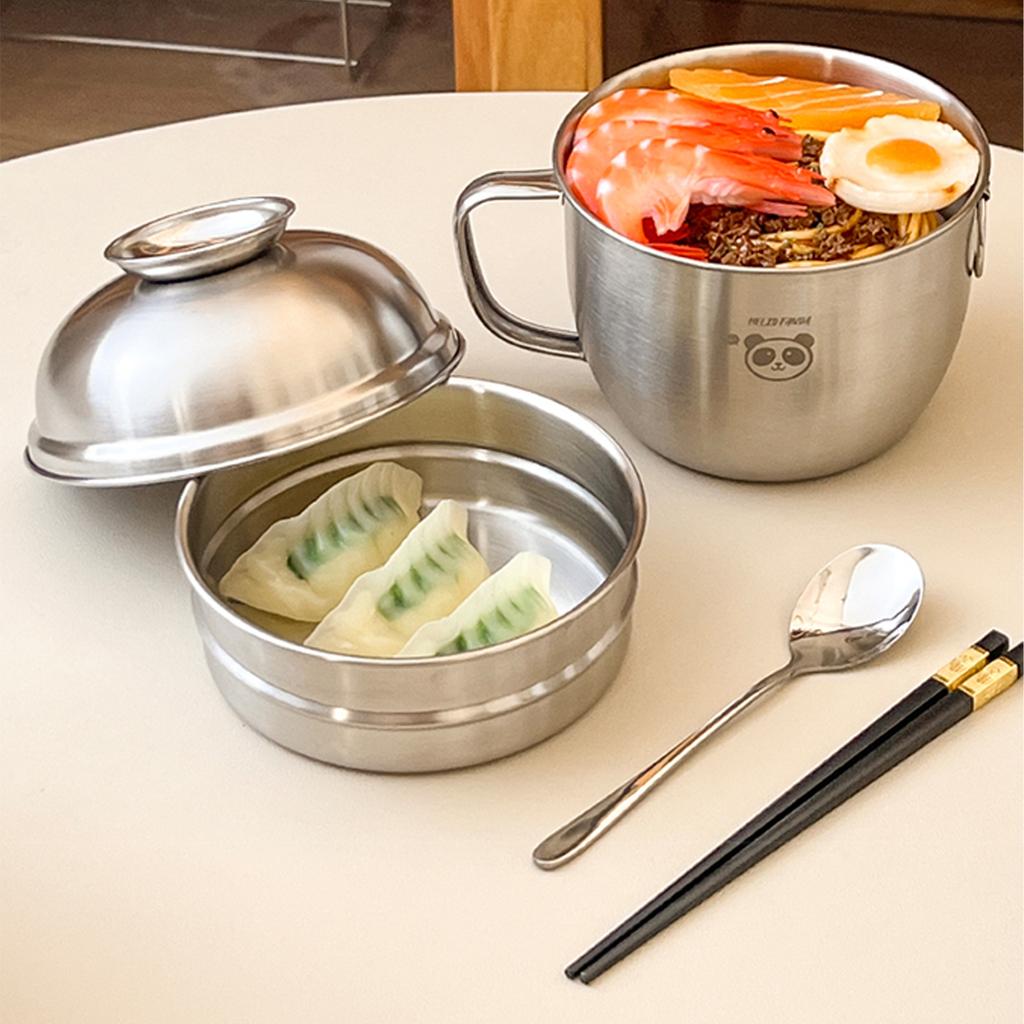 Portapranzo a doppio strato in acciaio inossidabile 304 con coperchio Contenitori per alimenti portatili di grande capacità Scaldabile Ciotola per ramen