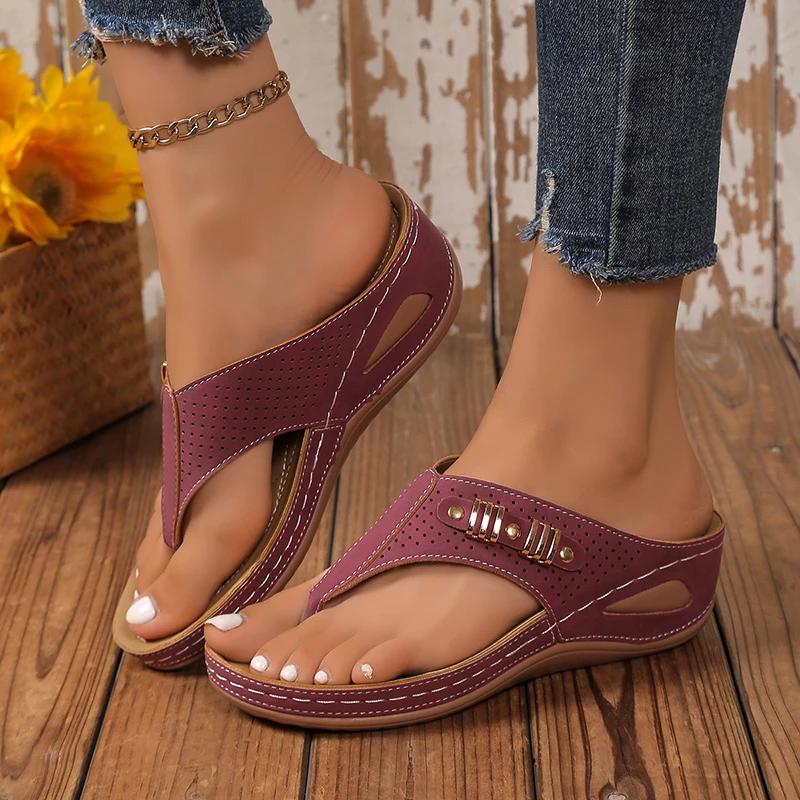

Fashion New Summer Wedges Flip Flops Women 2025 Clip Toe Non-Slip Platform Slippers Woman Lightweight Med Heels Casual Beach Shoes 42 бордовый