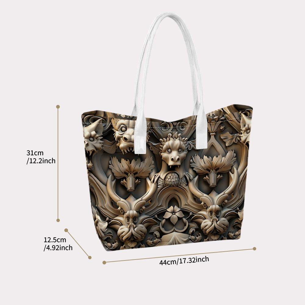 Gothic Dragon Pattern Tote Bag Aesthetic Vintage Daily Use Shoulder Bag
