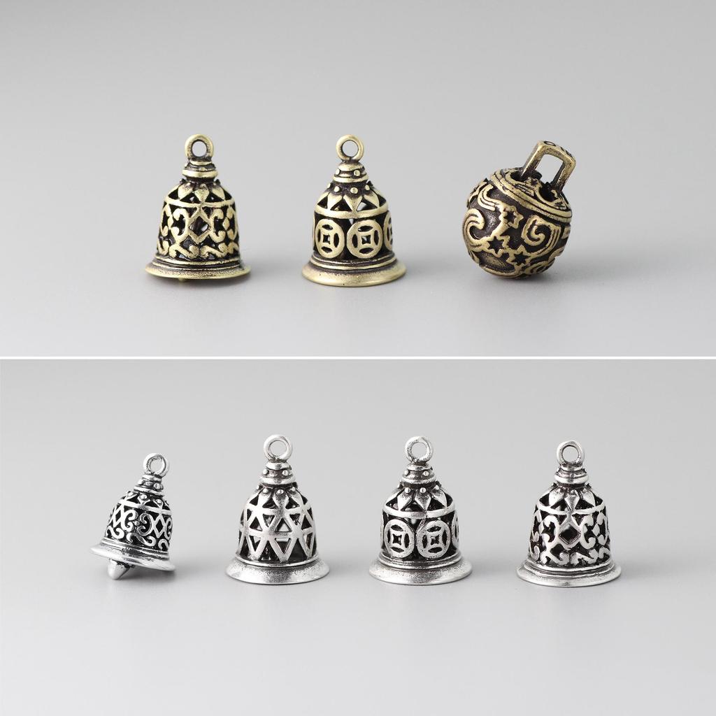 Yellow and Green Retro Silver Hollow Bell Pendant Charm - Handmade DIY Jewelry Accessory
