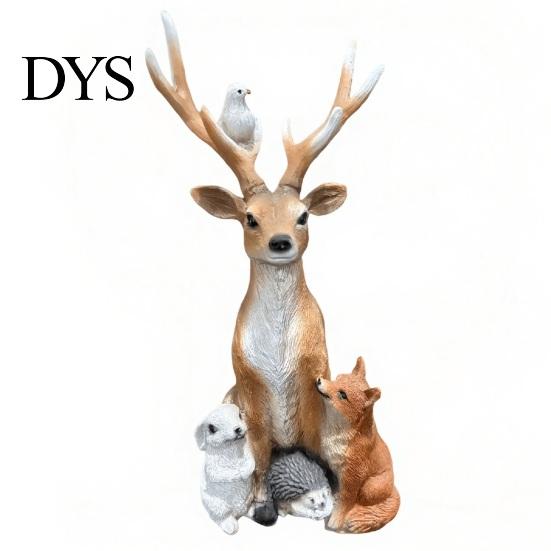 Indoor Home Entrance Hall Displays Forest Deer Small Animal Resin Statue, Elk Figurine with Rabbit Healing Style Desktop Decorations Fox Hedgehog,