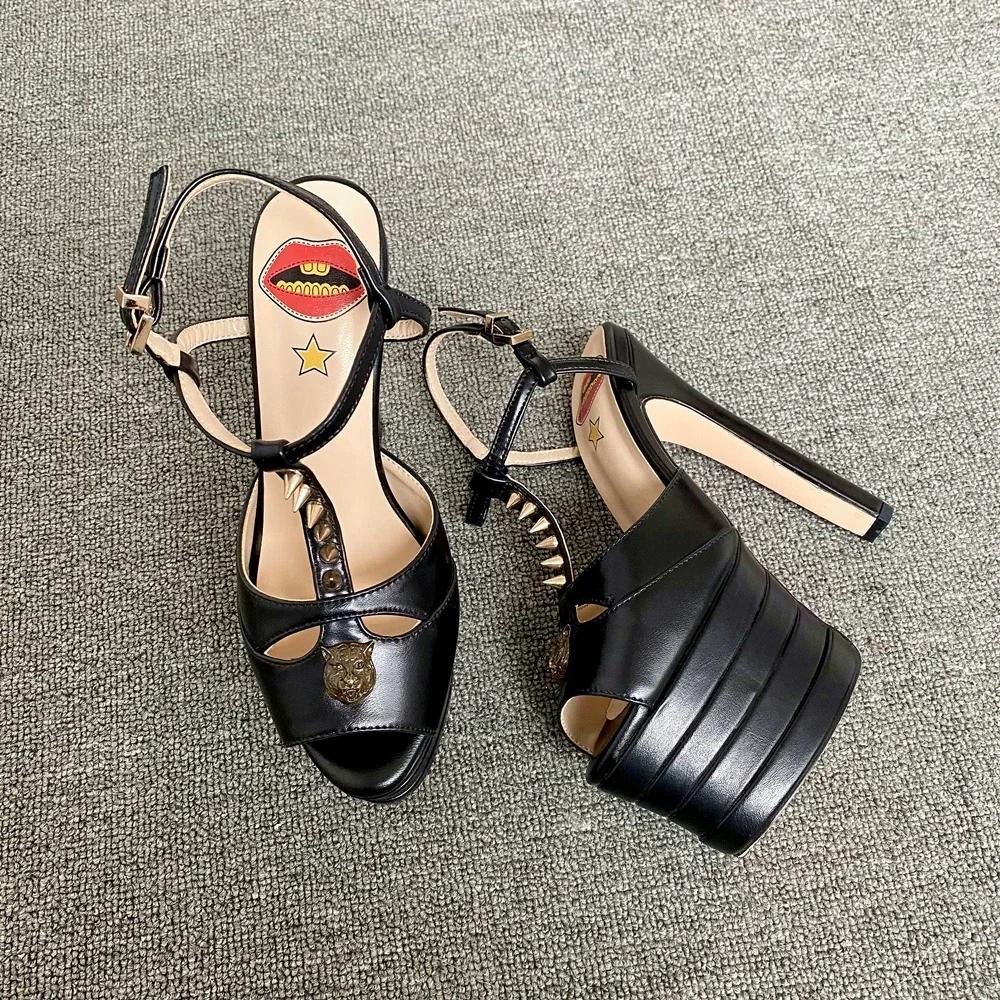 Fashion Brand Sexy Rivet 16cm High Heel Sandals Platform Party Wedding Ball T-stage Women Shoes High Quality Large 43summer Female Shoes