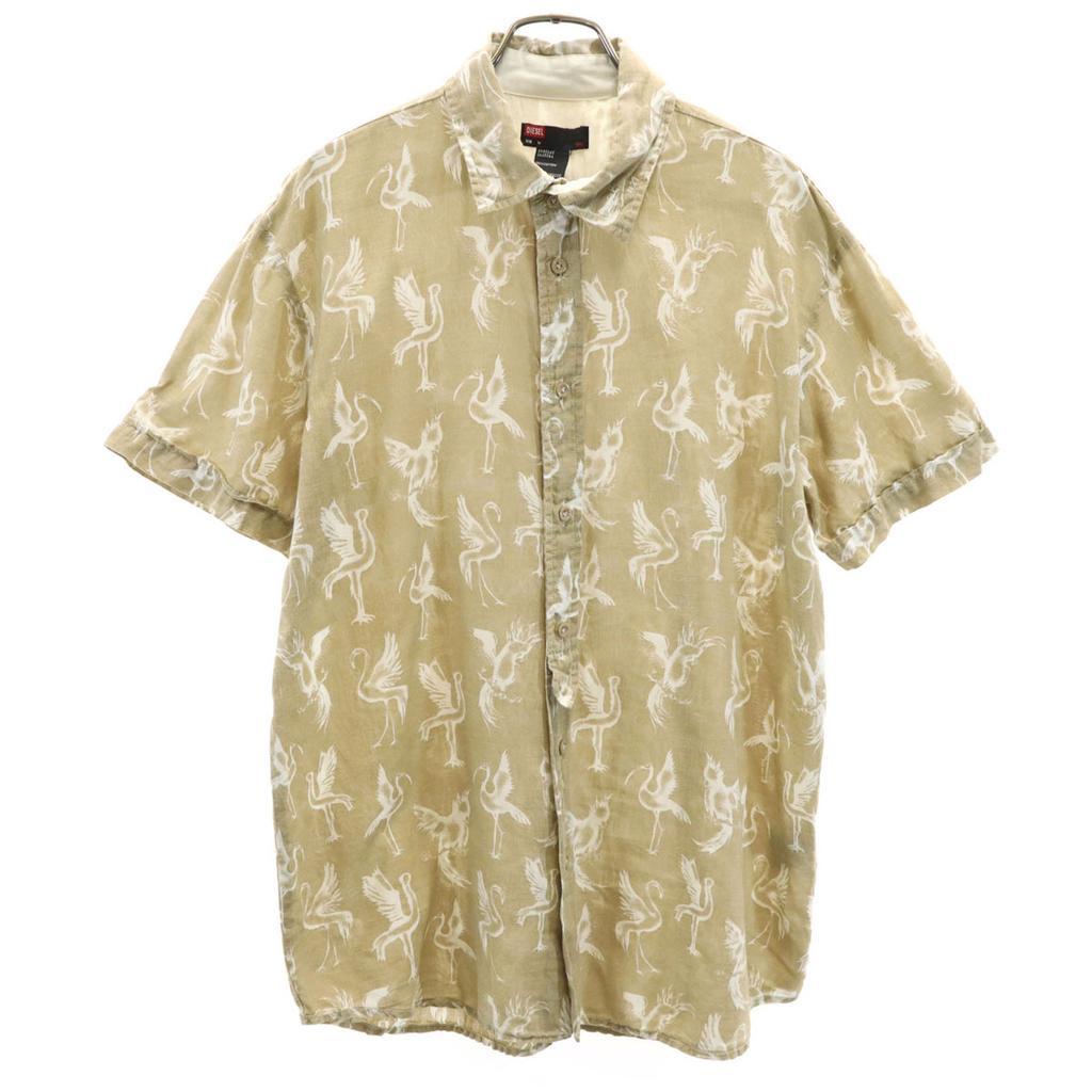 DIESEL Bird Pattern Short sleeve Cotton shirt M Khaki beige Men's Used