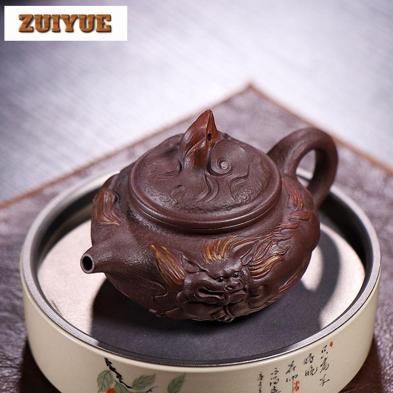 180ml Yixing Lila Ton Teekannen Handgefertigt Glücksbringer-Tierkanne Rohmaterial Lila Ton Teekocher Kanne Mit Sieb Zisha Teegeschirr