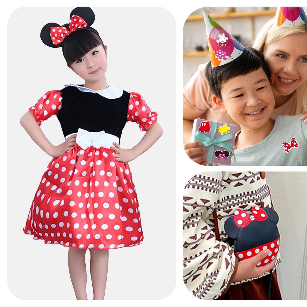 Mprocen Disney Minnie Mouse Costume, Mickey Mouse Costume for Kids, Perfect for Halloween and Christmas. Cute Polka Dot Skirt. Includes Dress, Bag,