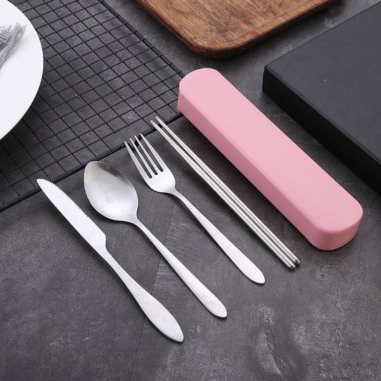 1 Set Cutlery Set Non-slip Burrs-free Food Grade Smooth Surface BPA-free Dining Portable Reusable Travel Utensils Cutlery Set Picnic Supplies