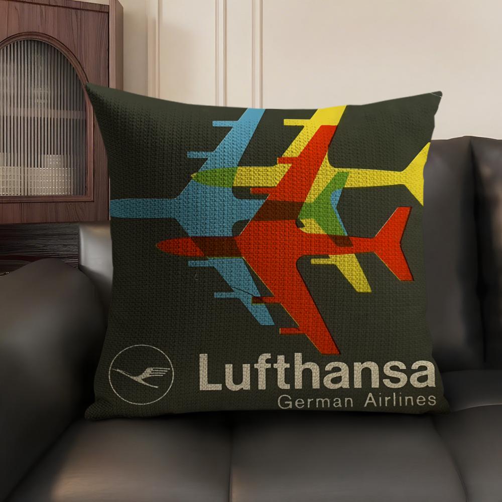 L-Lufthansa German Airlines Pillow Case Natural Linen Organic Fabric Double-Sided Printing Sofa Home Decor Gift Cushion Cover