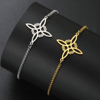 Pulseira de Aço Inoxidável Banhada a Ouro com Nó de Bruxa de Camada Dupla