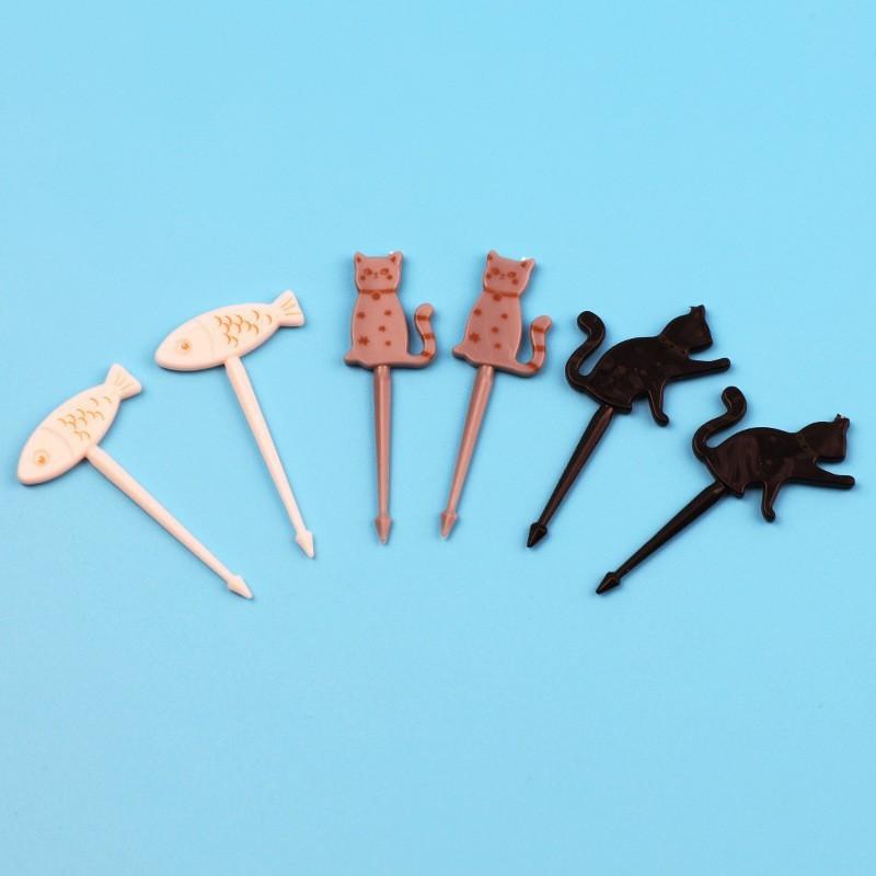 6 bucăți mini furculiță pentru animale, culesuri de fructe, pisici de desene animate drăguțe, furculiță pentru copii, cutie de prânz, accesorii de decor