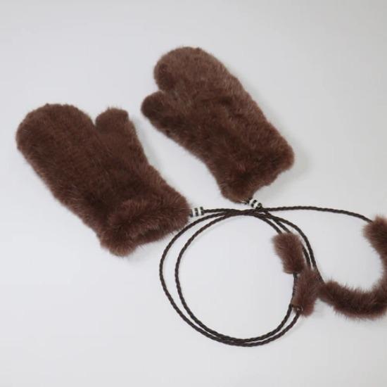 New Knitted Natural Mink Fur Gloves Women Winter Warm Good Elastic Mink Fur Mittens Russian Female Genuine Fur Glove
