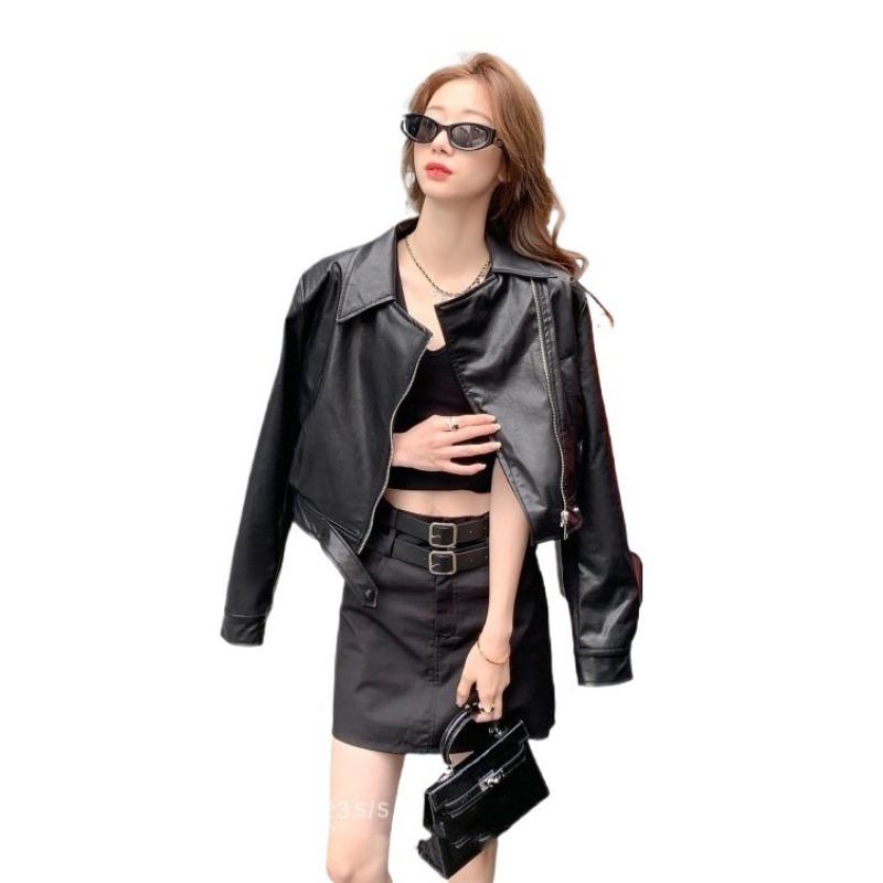 Pink Short Locomotive Leather Jacket Women's Spring and Autumn New Small Casual Fashion Pu Leather Jacket Top