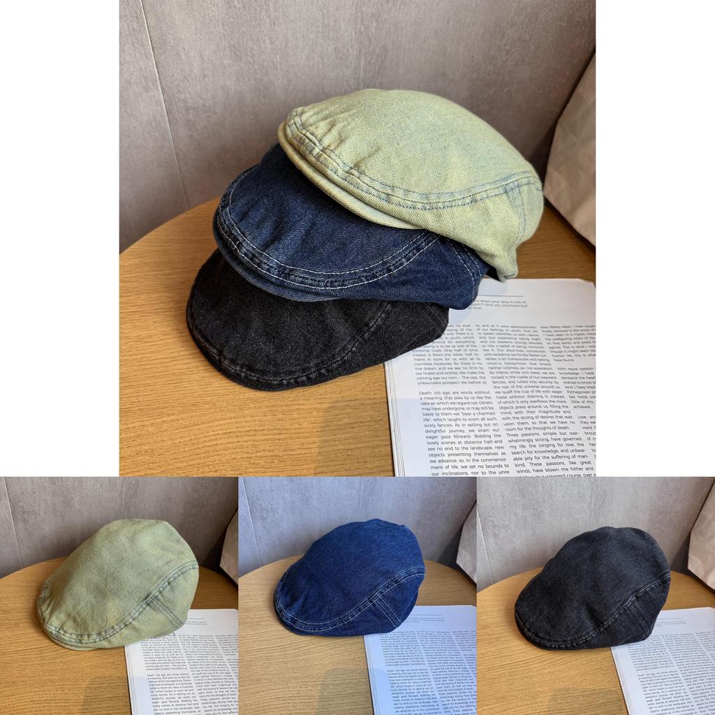 Color Retro Solid Denim Newsboy Cap Vintage Wash Sunshade Street Style Fashion