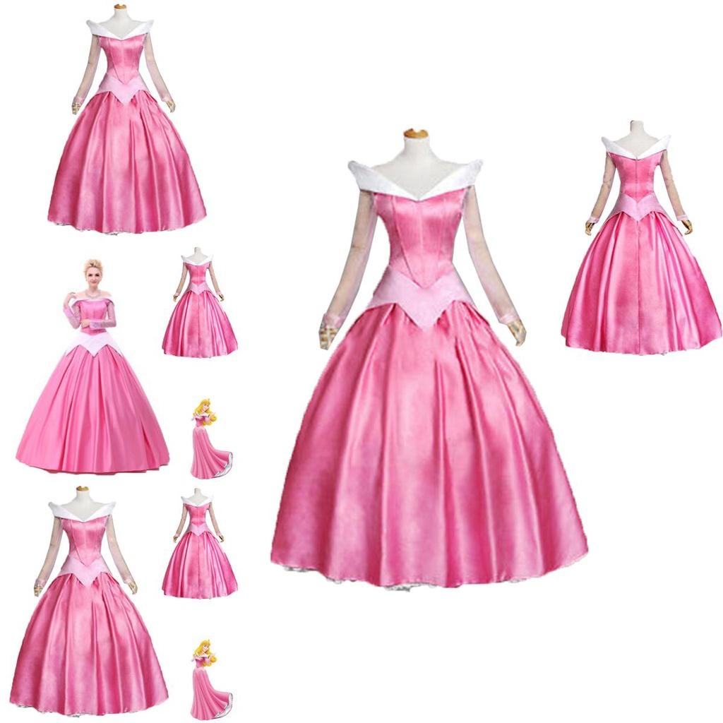 Enchanting Pink Sleeping Beauty Aurora Gown Costume For Women With Puff Sleeves