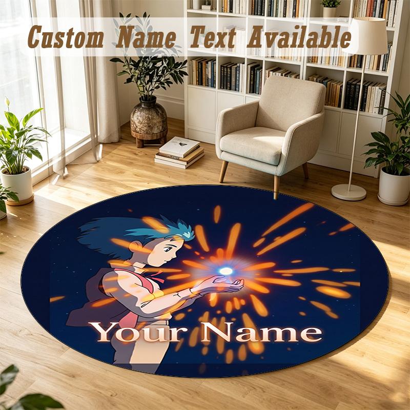 Howl's Moving Castle Personalized Round Rug Support Custom Name, Soft Home Decor Mat