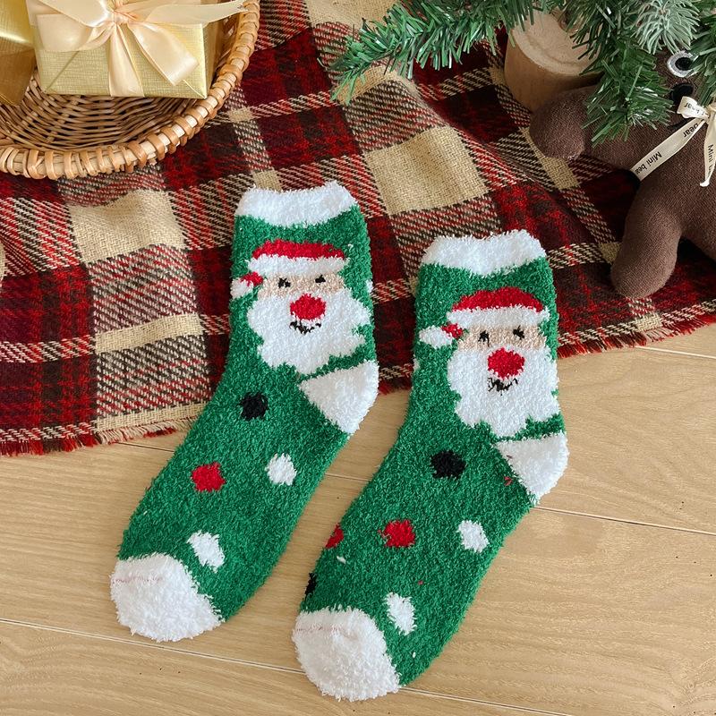 10Pair 24 Christmas Socks Women'S Coral Fleece Thickened Thermal Tube Socks Sleeping Socks Cartoon Half Fleece Floor Socks