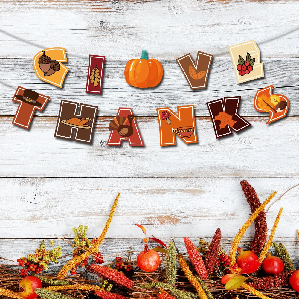 2026 Thanksgiving Themed Party Decoration Flag Turkey Cake Sign Tablecloth Balloon Thanks Set