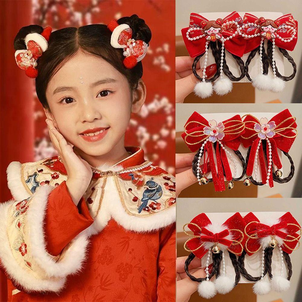 Princess New Year Bow Hairpins Red Girls Hanfu Headwear Sweet Children's New Year Hairpin  Kids