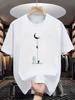 Summer Men's 100% Pure Cotton Casual Loose Fit Plus Size Moon Landing Pattern Printed Round Neck Short Sleeved T-shirt Top