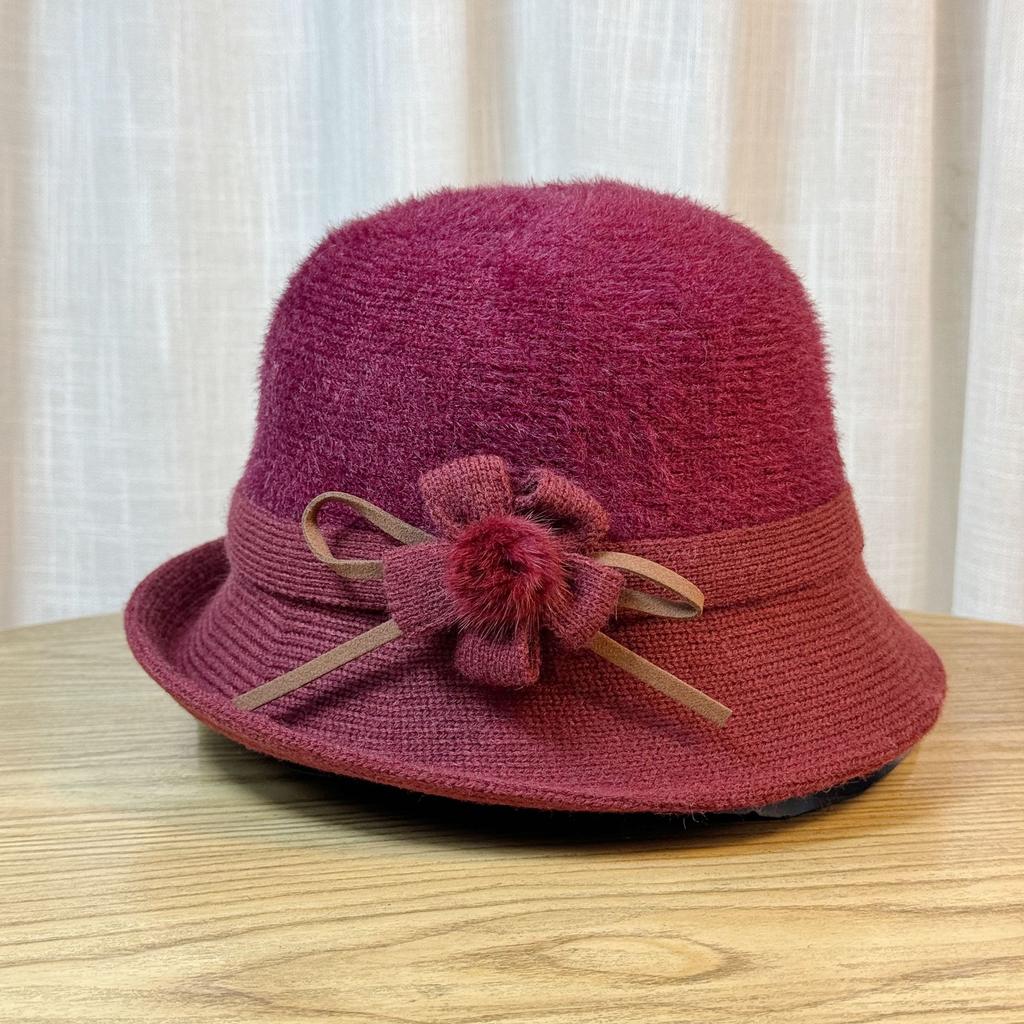Hat Female Autumn and Winter Pick-up Mink Basin Hat Middle-aged and Elderly Mother Elegant Top Hat Fashion Flower Hairball Fisherman Hat