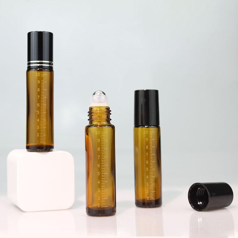 10ml Amber Glass Roller Bottle Scaled Essential Oil Roll On Bottle Sample Test Essential Oil Vials with Stainless Steel Roller