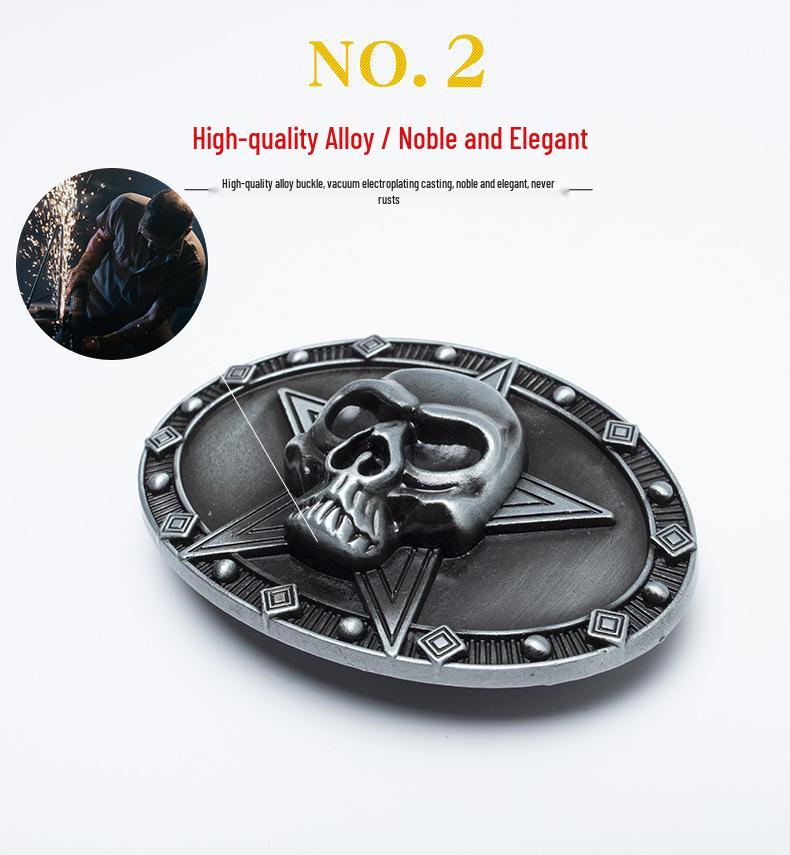 Lotte Jinsen Retro Leather Skull & Star Youth Belt, Trendy Fashion Cowhide Waistband