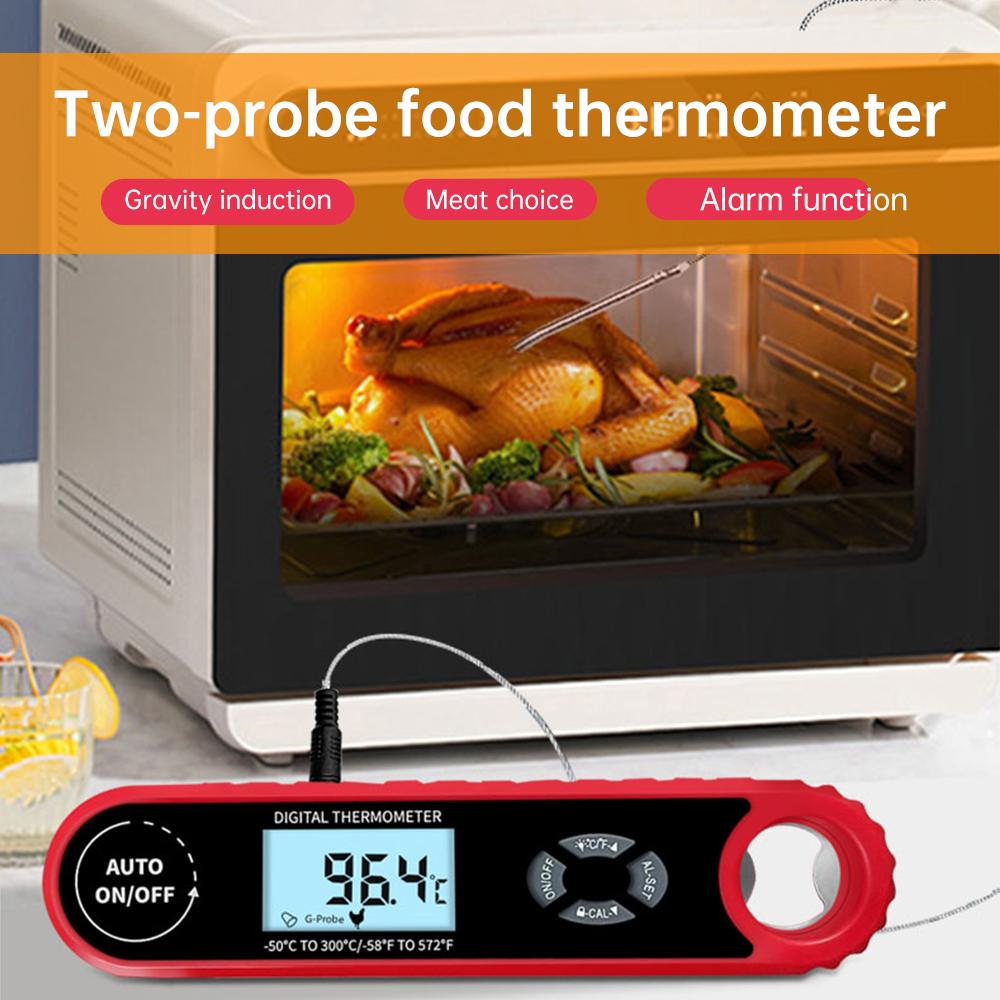 Read Meat Thermometer 2 in 1 Dual Probe Gravity Food Thermometer for Kitchen Oven Smoker Waterproof Large LCD Digital Display Thermometer for