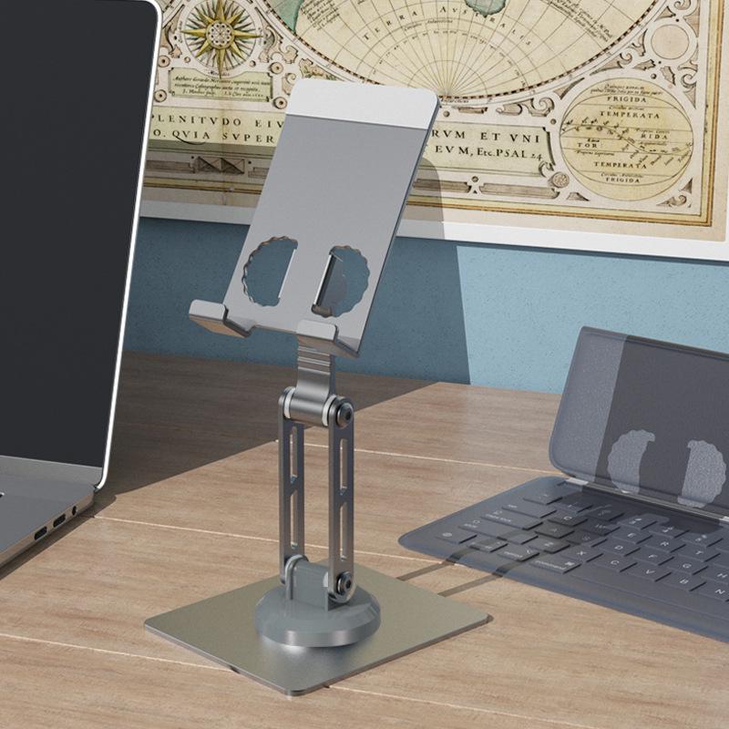 Foldable Metal Phone & Tablet Stand for Desktop Live Streaming and Overhead Shots, 360° Rotating, Perfect Gift.